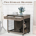 Dog Crate Furniture, Wooden Dog Crate End Table, 38.4 Inch Dog Kennel With 2 Drawers Storage, Heavy Duty Dog Crate, Decorative Pet Crate Dog Cage For Large Indoor Use Grey 38.4