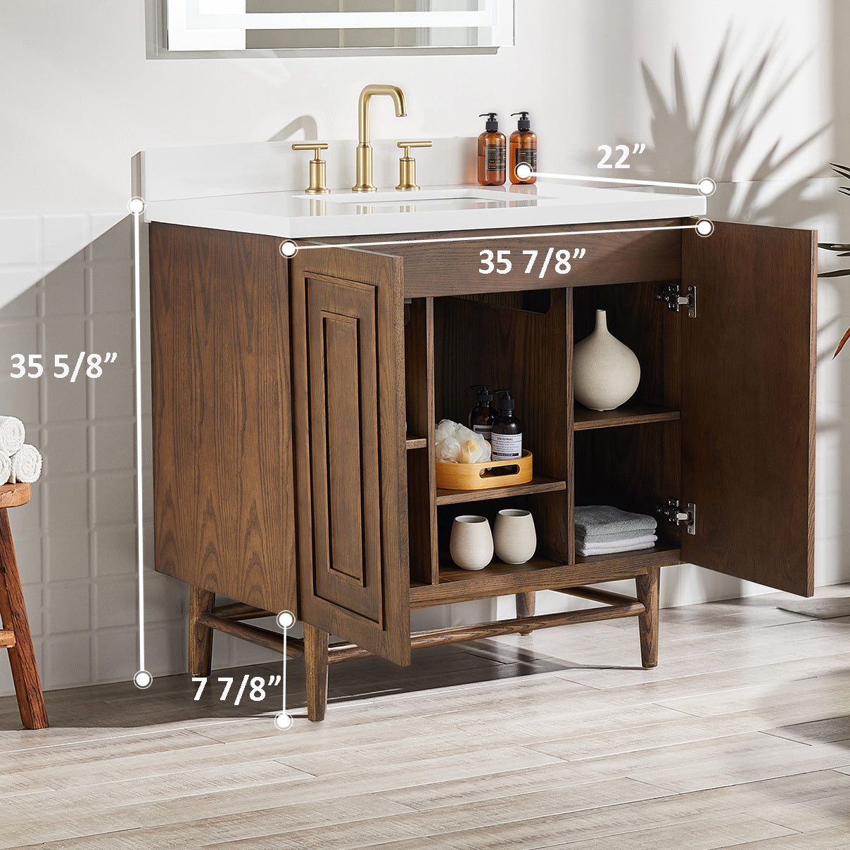 36'' Freestanding Single Bathroom Vanity with Marble wood-1-2-soft close