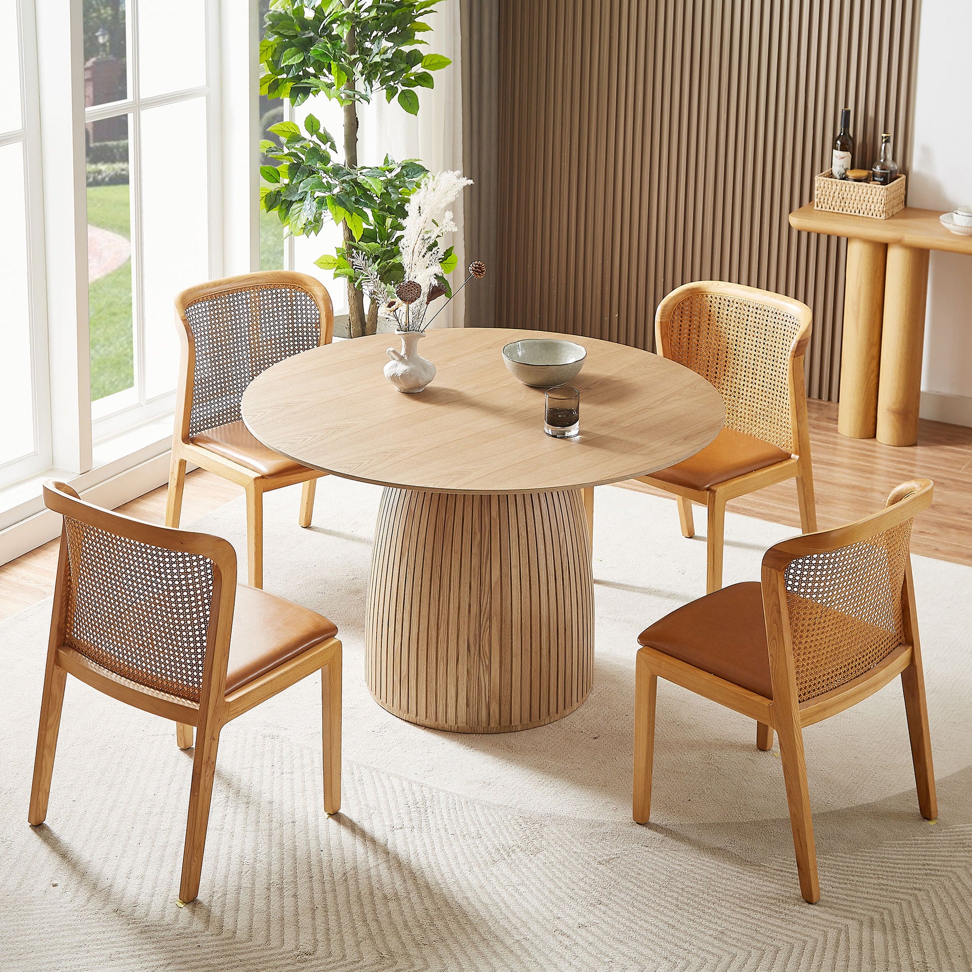 Round Dining Table Modern Wood Kitchen Table 47.24" Circular Tabletop For Leisure Coffee Table Oak. Oak Mdf