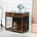 Dog Crate Furniture, Wooden Dog House, Decorative Dog Kennel With Drawer, Indoor Pet Crate End Table For Small Dog, Steel Tube Dog Cage, Chew Proof, Rustic Brown 31.7