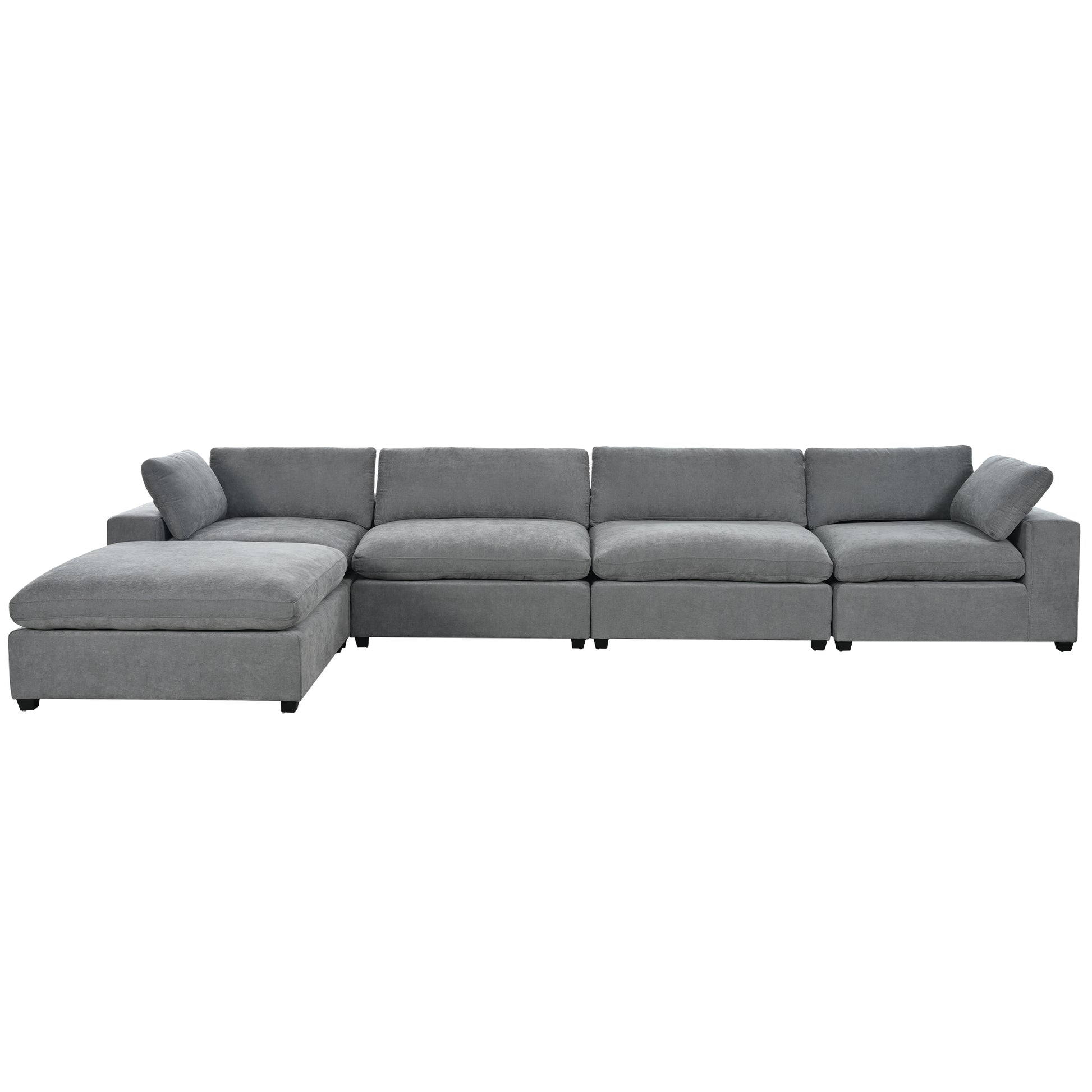 Upholstered Oversize Modular Sofa With Removable Ottoman,Sectional Sofa For Living Room Apartment 5 Seater Grey Polyester 5 Seat