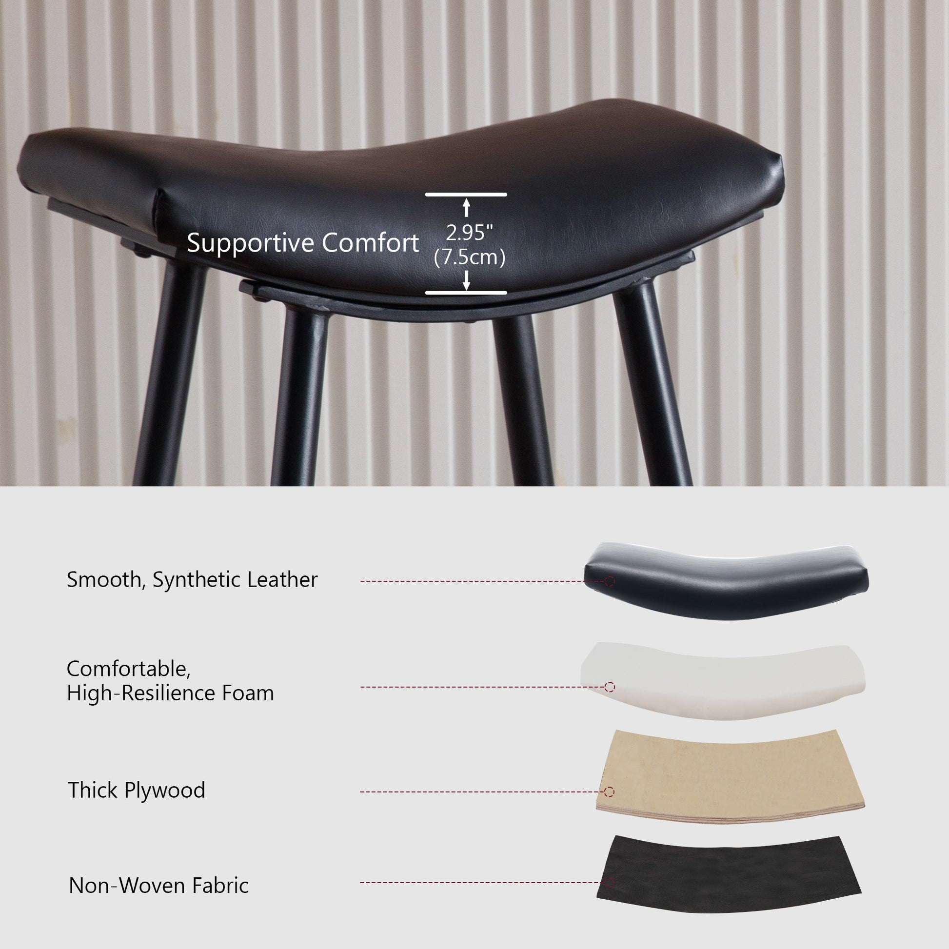 Bar Stools Set Of 2 Armless Counter Low Bar Stools Without Back Modern Pu Leather Stools With Metal Leg And Footrest ,Black Black Pu Kitchen Foam Dry Clean Modern Bar Stools Foam Pu Leather