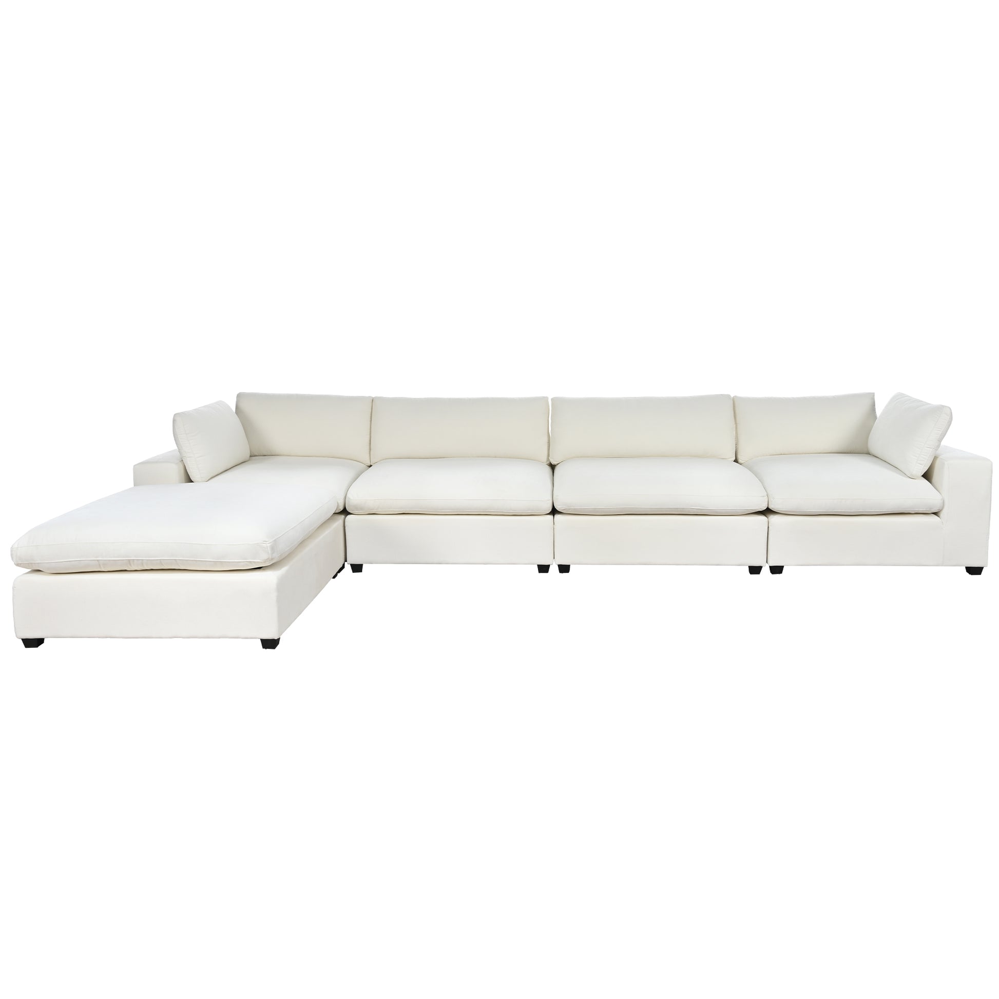 Upholstered Oversize Modular Sofa With Removable Ottoman,Sectional Sofa For Living Room Apartment 5 Seater Beige Polyester 5 Seat