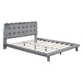 Queen Size Velvet Platform Bed With Led Frame, Thick & Soft Fabric And Button Tufted Design Headboard, Gray Gray Velvet
