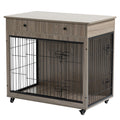 Dog Crate Furniture, Wooden Dog Crate End Table, 38.4 Inch Dog Kennel With 2 Drawers Storage, Heavy Duty Dog Crate, Decorative Pet Crate Dog Cage For Large Indoor Use Grey 38.4