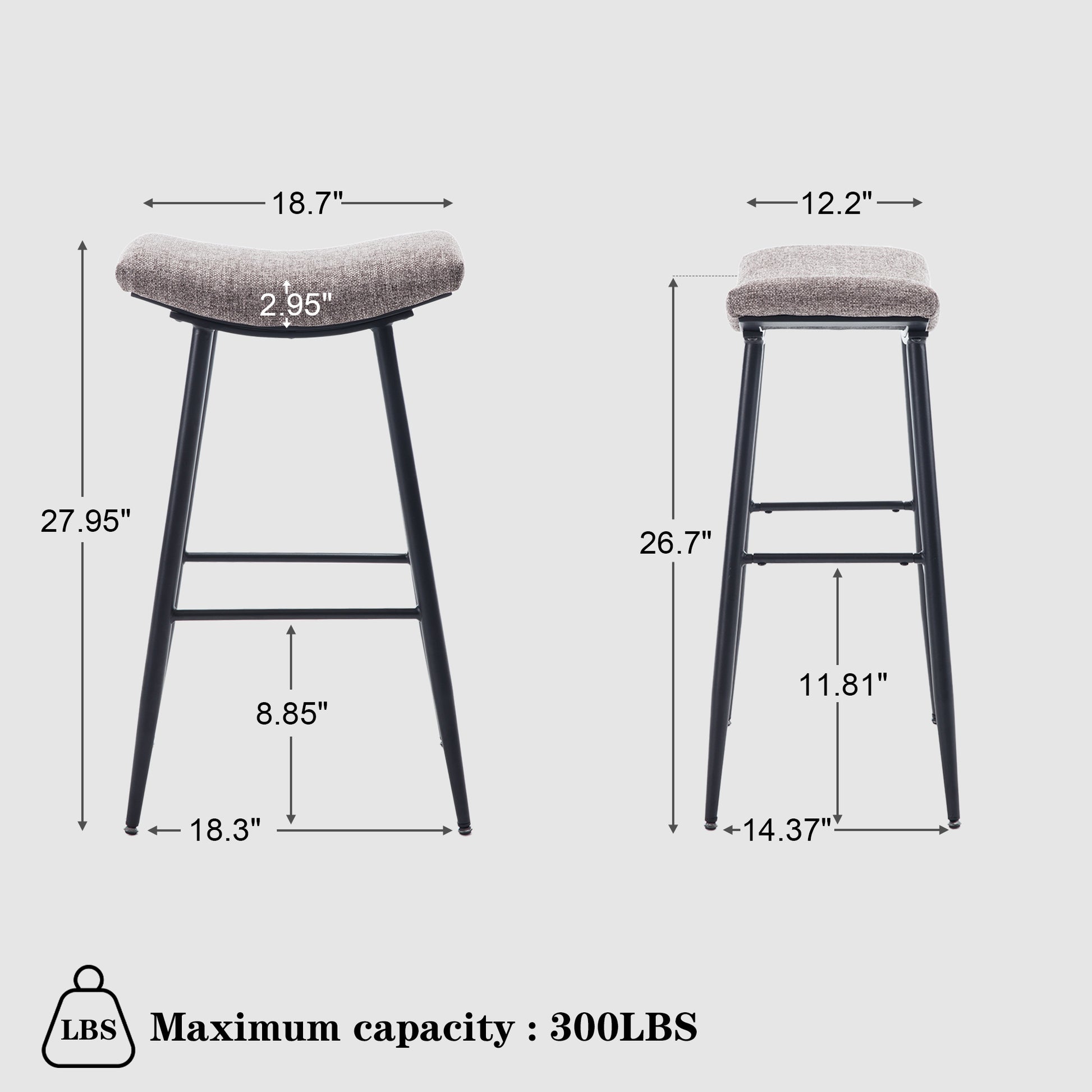 Bar Stools Set Of 2 Armless Counter Low Bar Stools Without Back Modern Linen Fabric Breakfast Stools With Metal Leg And Footrest,Coffee Coffee Kitchen Foam Dry Clean Modern Bar Stools Foam Linen