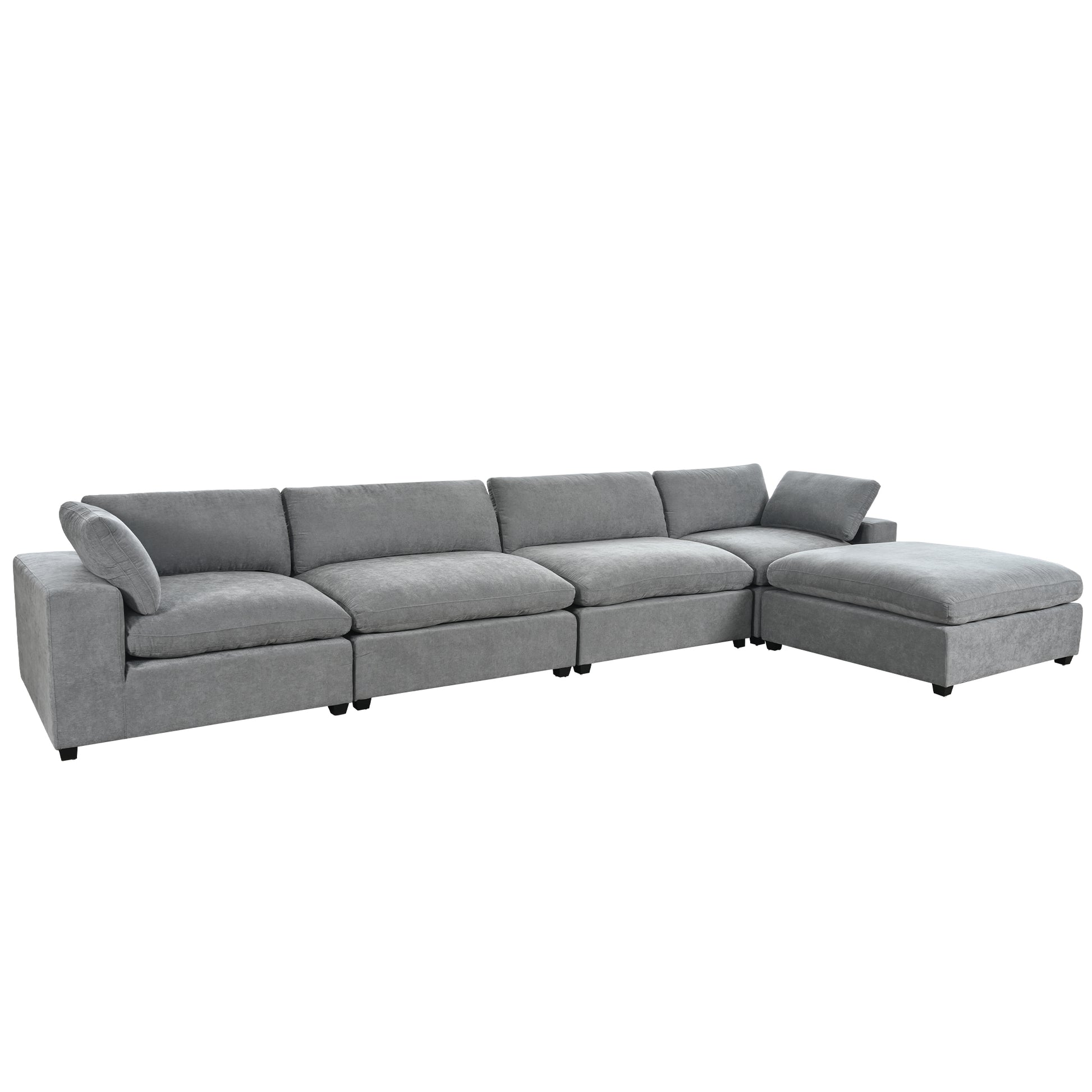 Upholstered Oversize Modular Sofa With Removable Ottoman,Sectional Sofa For Living Room Apartment 5 Seater Grey Polyester 5 Seat