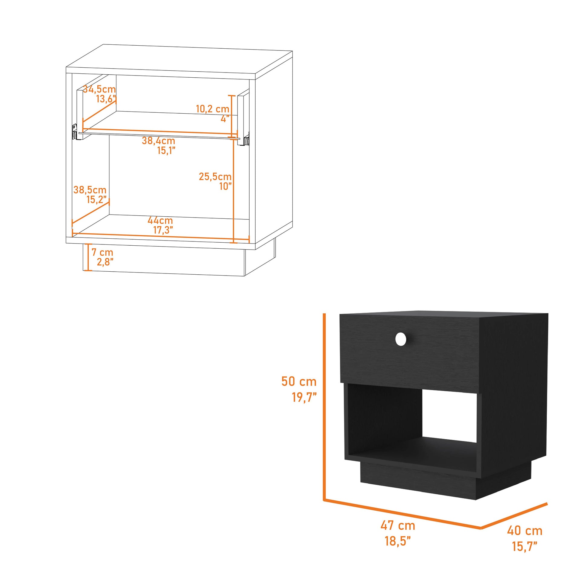 Peyton 2 Piece Bedroom Set, Armoire Nightstand, Black Black Particle Board Engineered Wood