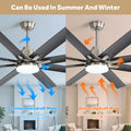 66 Inch Low Profile Abs Ceiling Fan With Dimmable Lights And Smart Remote Control 6 Speed Reversible Noiseless Dc Motor For Indoor Brushed Nickel Abs