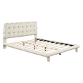 Queen Size Velvet Platform Bed With Led Frame, Thick & Soft Fabric And Button Tufted Design Headboard, Beige Beige Velvet