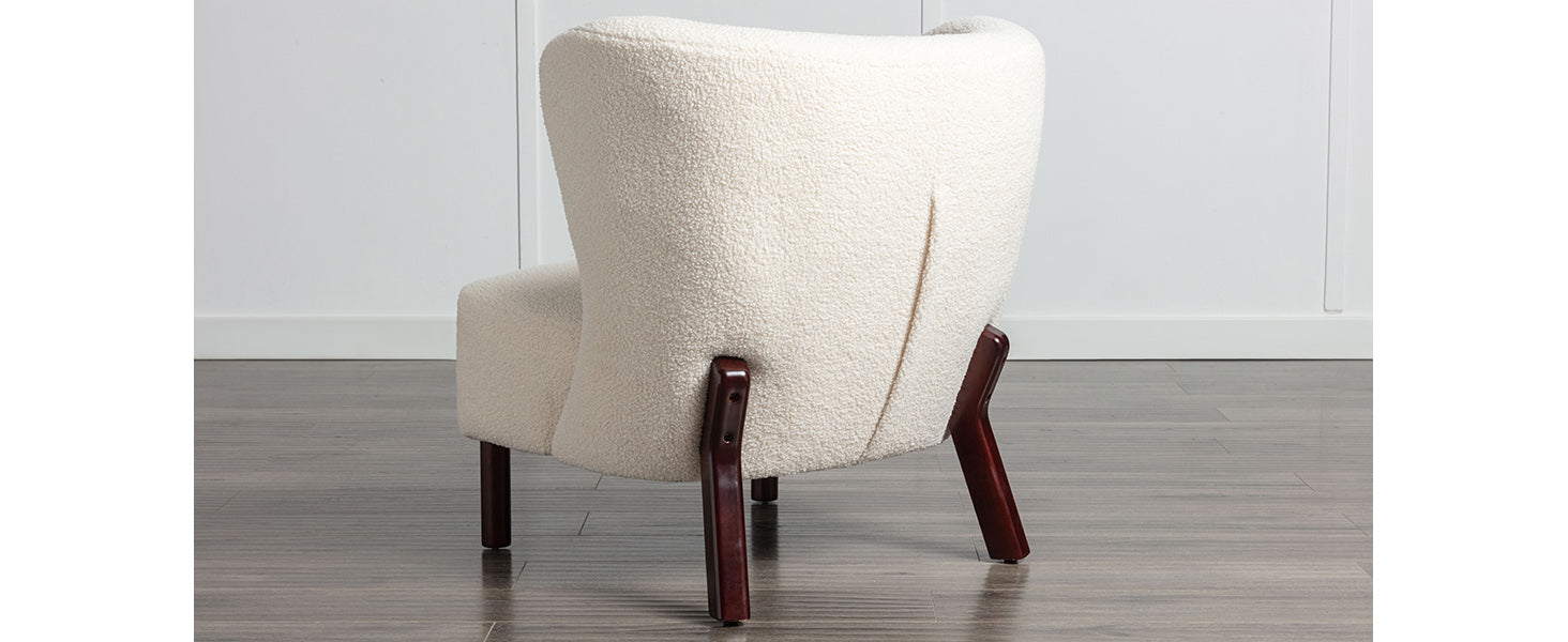 Accent Chair, Upholstered Armless Chair Lambskin Sherpa Single Sofa Chair With Wooden Legs, Modern Reading Chair For Living Room Bedroom Small Spaces Apartment, Cream Cream Polyester
