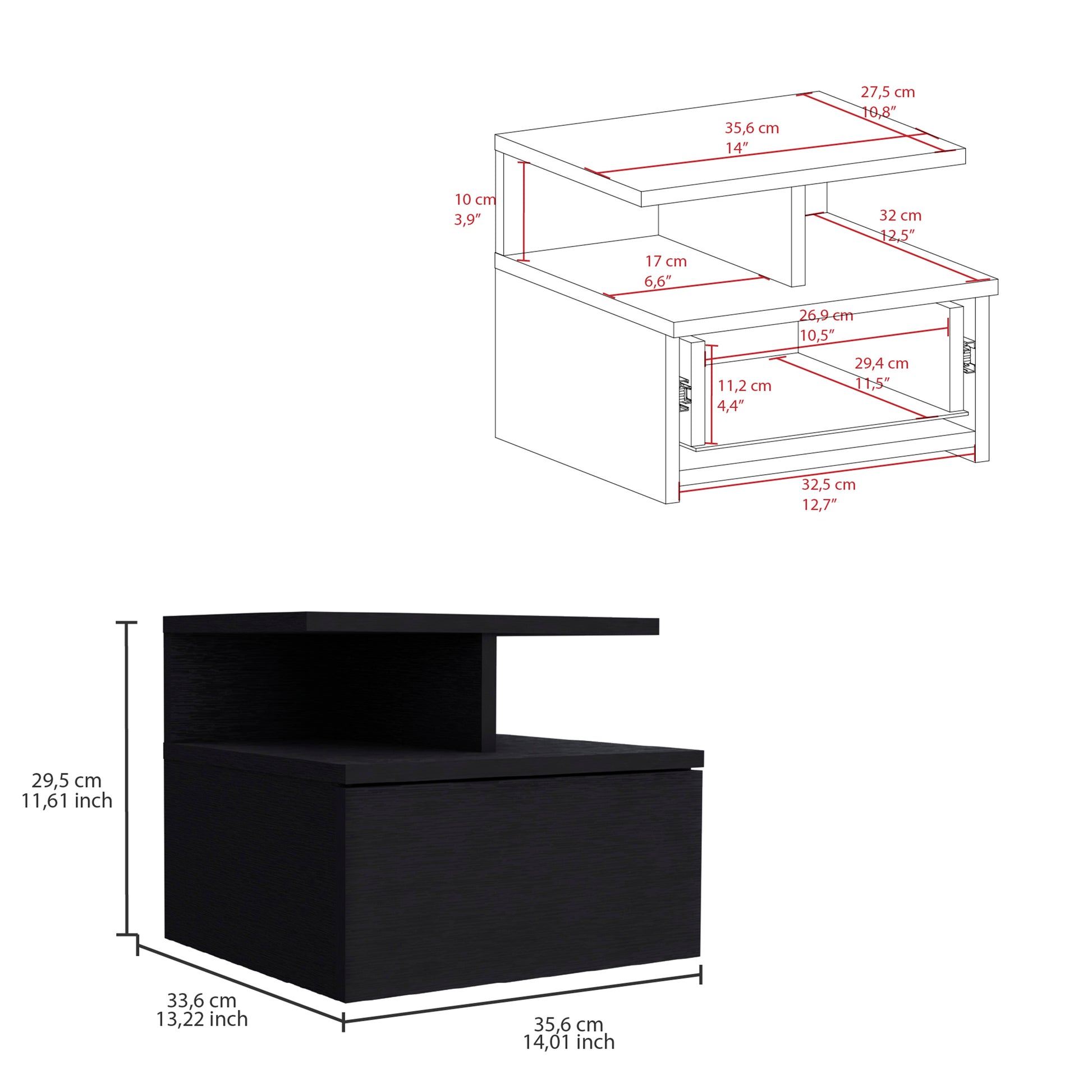 Kenya 2 Piece Bedroom Set, Armoire Nightstand, Black Black Particle Board Engineered Wood