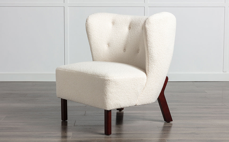 Accent Chair, Upholstered Armless Chair Lambskin cream-polyester