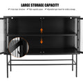 Double Door Tempered Glass Sideboard Console Table With 2 Fluted Glass Doors Adjustable Shelf And Feet Anti Tip Dust Free Kitchen Credenza Cabinet Black Black Tempered Glass Sheet Metal Plastic