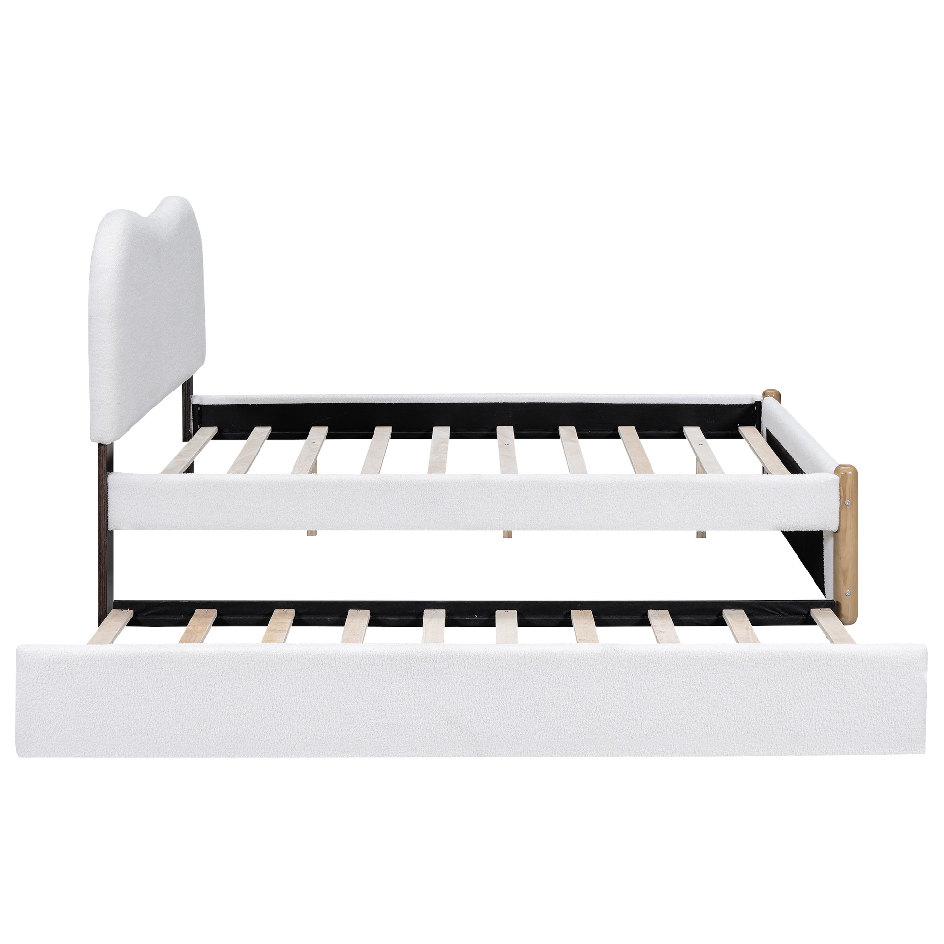 Full Size Upholstered Platform Bed With Wood Supporting Feet And Twin Size Trundle, White Box Spring Not Required Full White Wood Bedroom Upholstered