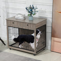 Dog Crate Furniture, Wooden Dog Crate End Table, 38.4 Inch Dog Kennel With 2 Drawers Storage, Heavy Duty Dog Crate, Decorative Pet Crate Dog Cage For Large Indoor Use Grey 38.4