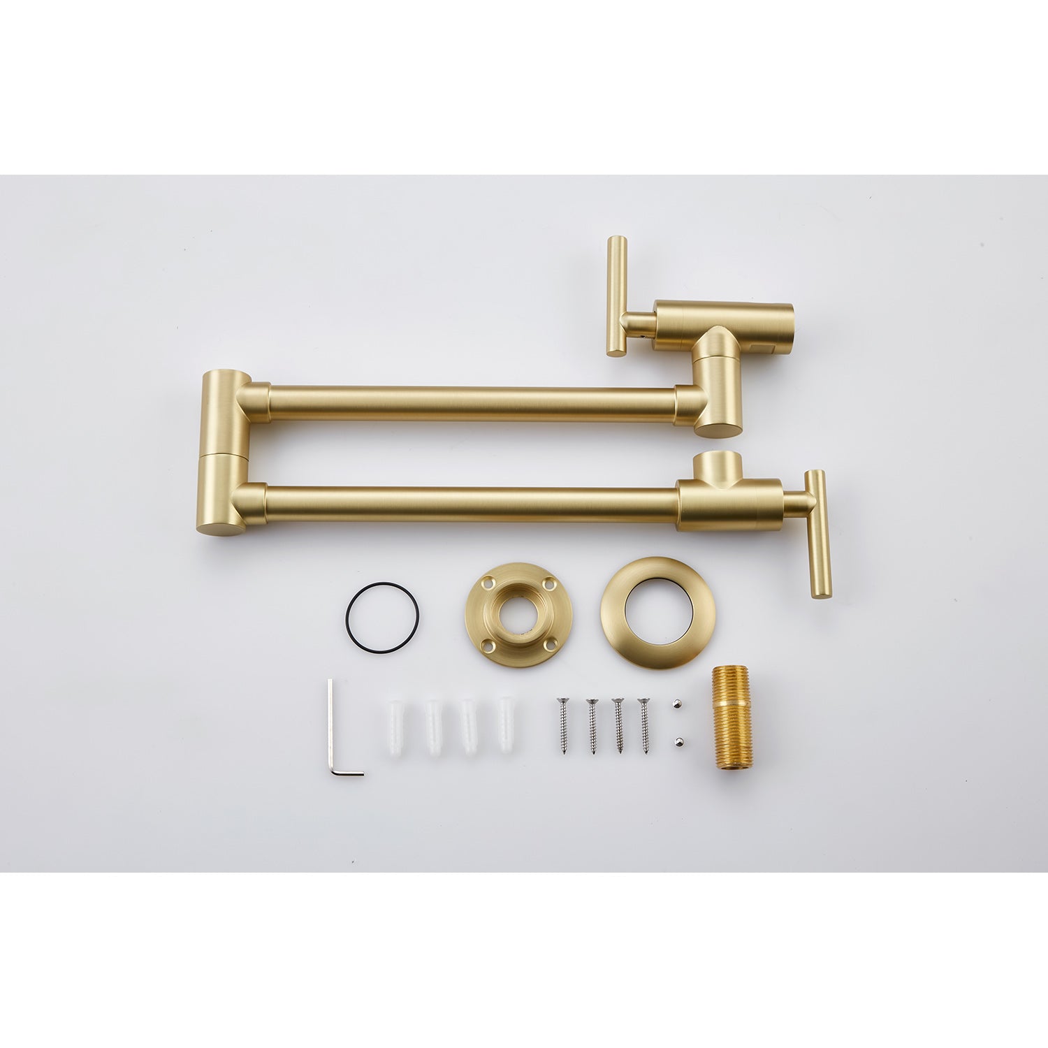 Wall Mount Folding Kitchen Pot Filler Faucet Brushed Gold Brass