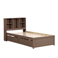 Modern Twin Size Bed Frame With Built In Usb Port On Bookcase Headboard And 2 Drawers For Walnut Color Box Spring Not Required Twin Walnut Bedroom Bed Frame Particle Board