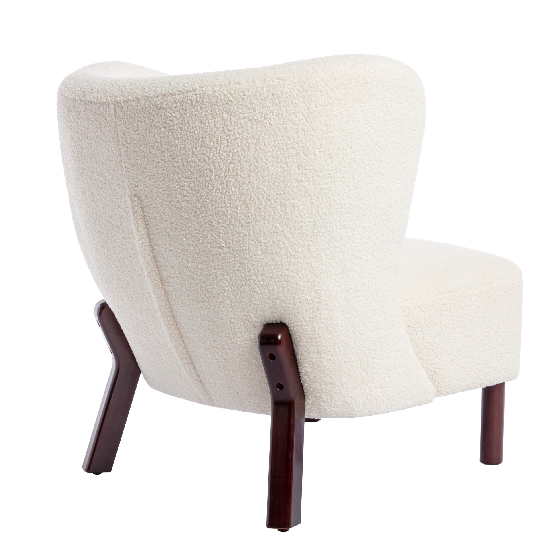Accent Chair, Upholstered Armless Chair Lambskin Sherpa Single Sofa Chair With Wooden Legs, Modern Reading Chair For Living Room Bedroom Small Spaces Apartment, Cream Cream Polyester