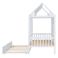 Twin Size Wood House Bed With Twin Size Trundle, Wooden Daybed, White White Solid Wood