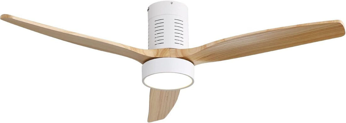 52 Inch Indoor Flush Mount Ceiling Fan with LED Light white-metal & wood