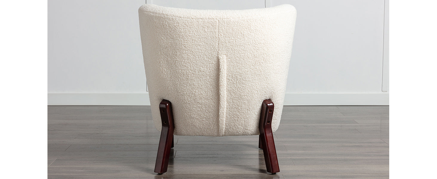 Accent Chair, Upholstered Armless Chair Lambskin Sherpa Single Sofa Chair With Wooden Legs, Modern Reading Chair For Living Room Bedroom Small Spaces Apartment, Cream Cream Polyester