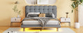 Full Size Velvet Platform Bed With Led Frame, Thick & Soft Fabric And Button Tufted Design Headboard, Gray Gray Velvet