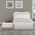 Full Size Upholstered Platform Bed With Wood Supporting Feet And Twin Size Trundle, White Box Spring Not Required Full White Wood Bedroom Upholstered