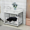 Dog Crate Furniture, Wooden Dog Crate End Table, 38.4 Inch Dog Kennel With 2 Drawers Storage, Heavy Duty Dog Crate, Decorative Pet Crate Dog Cage For Large Indoor Use White 38.4