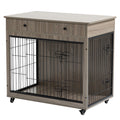 Dog Crate Furniture, Wooden Dog House, Decorative Dog Kennel With Drawer, Indoor Pet Crate End Table For Small Dog, Steel Tube Dog Cage, Chew Proof, Grey 31.7