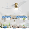 52 Inch Modern Ceiling Fan With 3 Color Dimmable Solid Wood Blades Remote Control Reversible Dc Motor For Bedroom Gold Metal & Wood