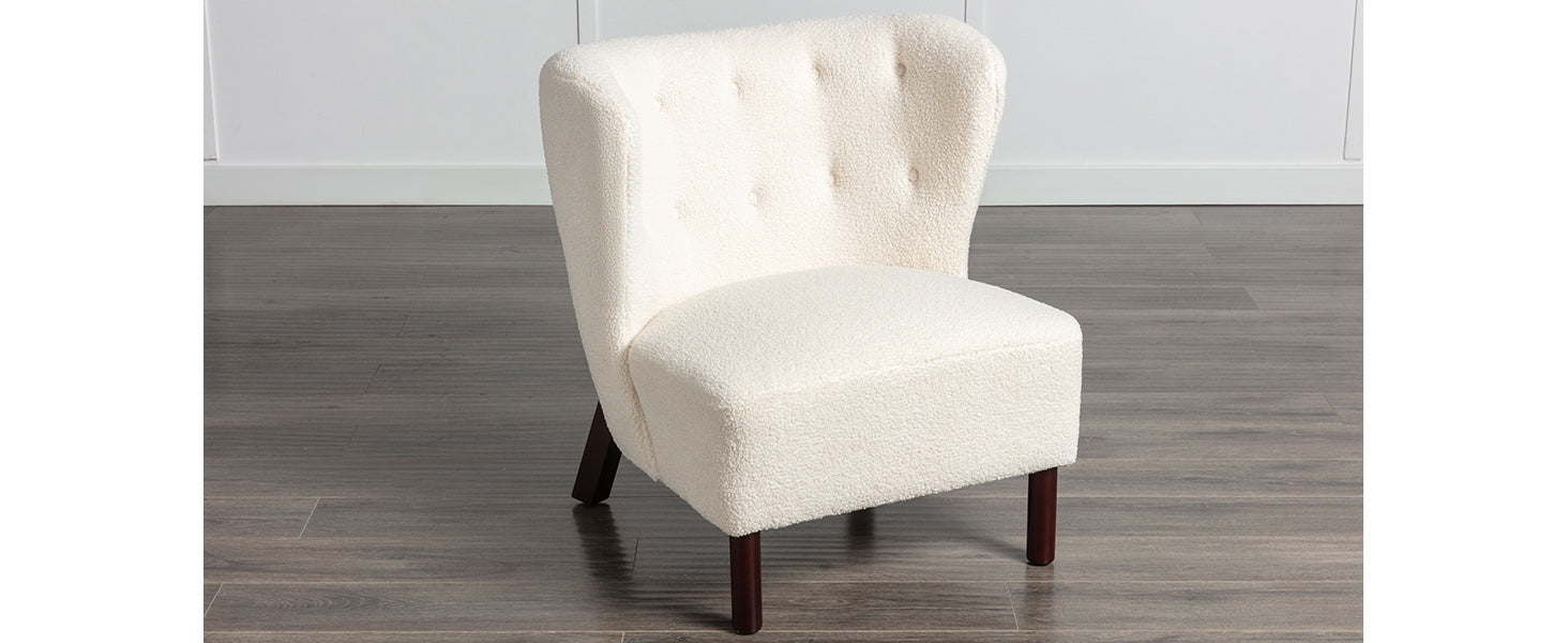Accent Chair, Upholstered Armless Chair Lambskin Sherpa Single Sofa Chair With Wooden Legs, Modern Reading Chair For Living Room Bedroom Small Spaces Apartment, Cream Cream Polyester