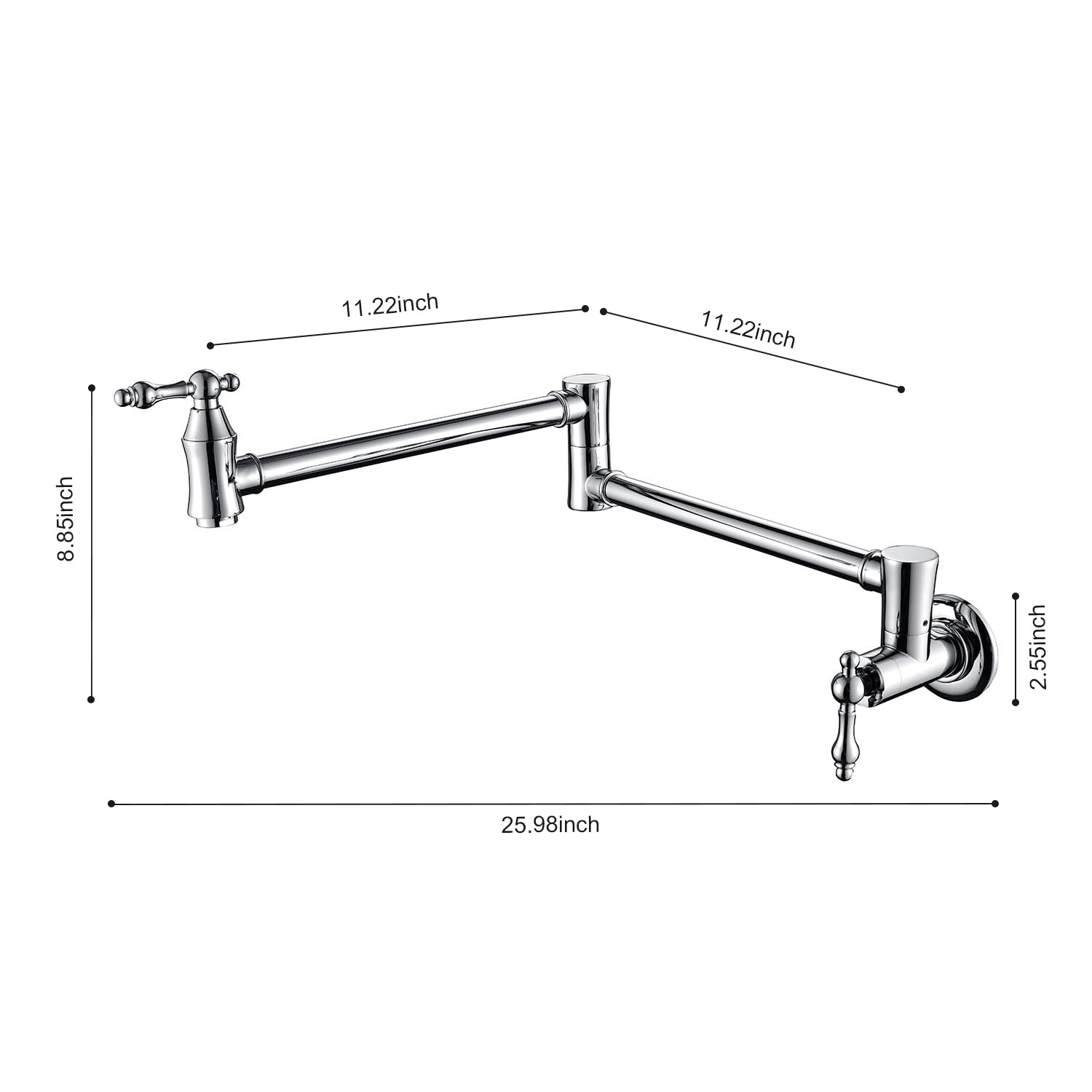 Wall Mount Folding Kitchen Pot Filler Faucet Chrome Brass