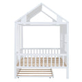 Full Size Wood House Bed With Twin Size Trundle, Wooden Daybed, White Full White Solid Wood