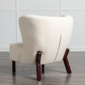 Accent Chair, Upholstered Armless Chair Lambskin Sherpa Single Sofa Chair With Wooden Legs, Modern Reading Chair For Living Room Bedroom Small Spaces Apartment, Cream Cream Polyester