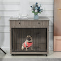 Dog Crate Furniture, Wooden Dog House, Decorative Dog Kennel With Drawer, Indoor Pet Crate End Table For Small Dog, Steel Tube Dog Cage, Chew Proof, Grey 31.7