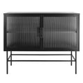 Double Door Tempered Glass Sideboard Console Table With 2 Fluted Glass Doors Adjustable Shelf And Feet Anti Tip Dust Free Kitchen Credenza Cabinet Black Black Tempered Glass Sheet Metal Plastic