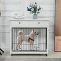 Dog Crate Furniture, Wooden Dog Crate End Table, 38.4 Inch Dog Kennel With 2 Drawers Storage, Heavy Duty Dog Crate, Decorative Pet Crate Dog Cage For Large Indoor Use White 38.4