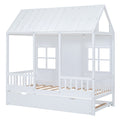 Twin Size Wood House Bed With Twin Size Trundle, Wooden Daybed, White White Solid Wood