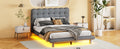 Full Size Velvet Platform Bed With Led Frame, Thick & Soft Fabric And Button Tufted Design Headboard, Gray Gray Velvet
