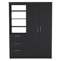 Kenya 2 Piece Bedroom Set, Armoire Nightstand, Black Black Particle Board Engineered Wood