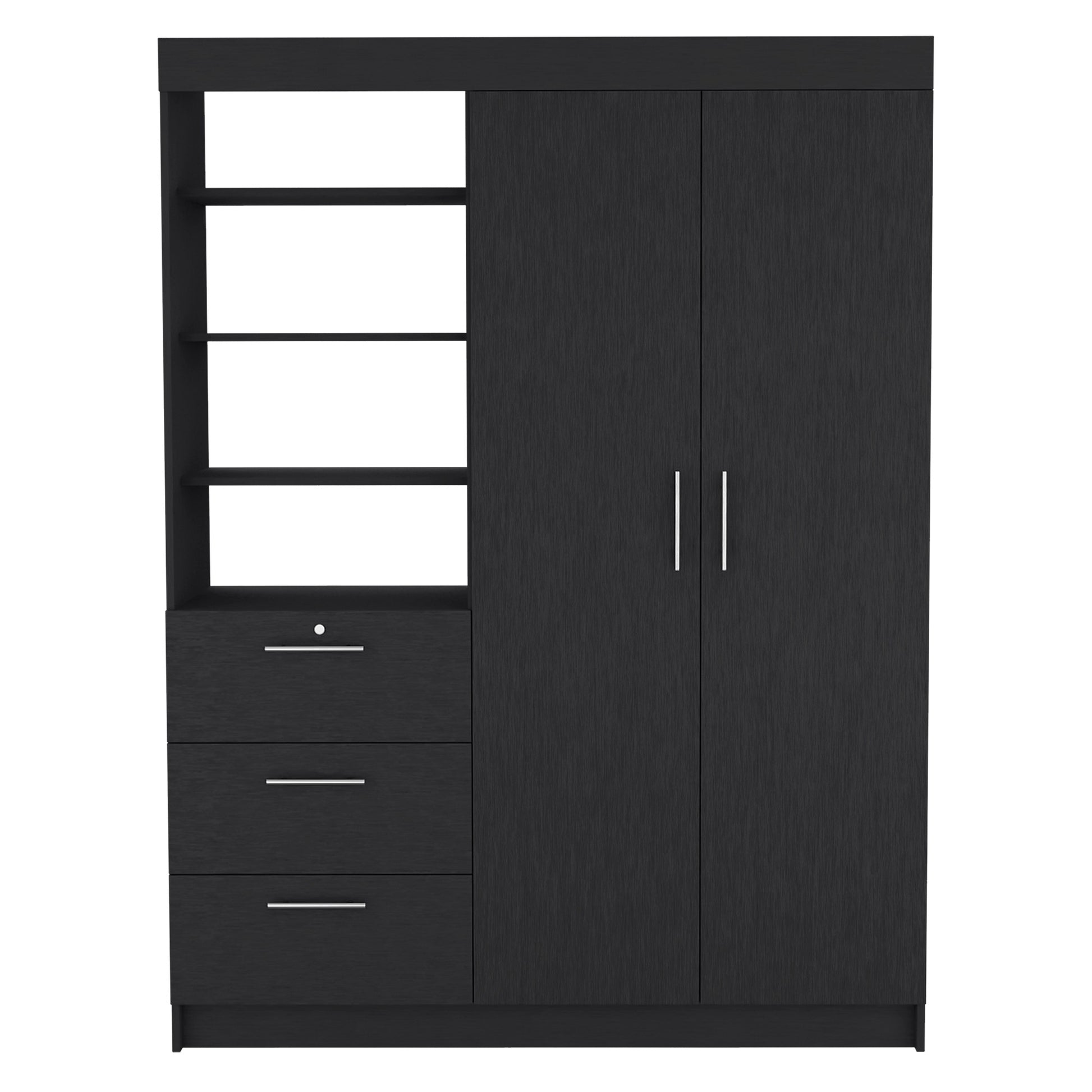 Kenya 2 Piece Bedroom Set, Armoire Nightstand, Black Black Particle Board Engineered Wood