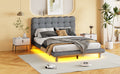 Full Size Velvet Platform Bed With Led Frame, Thick & Soft Fabric And Button Tufted Design Headboard, Gray Gray Velvet