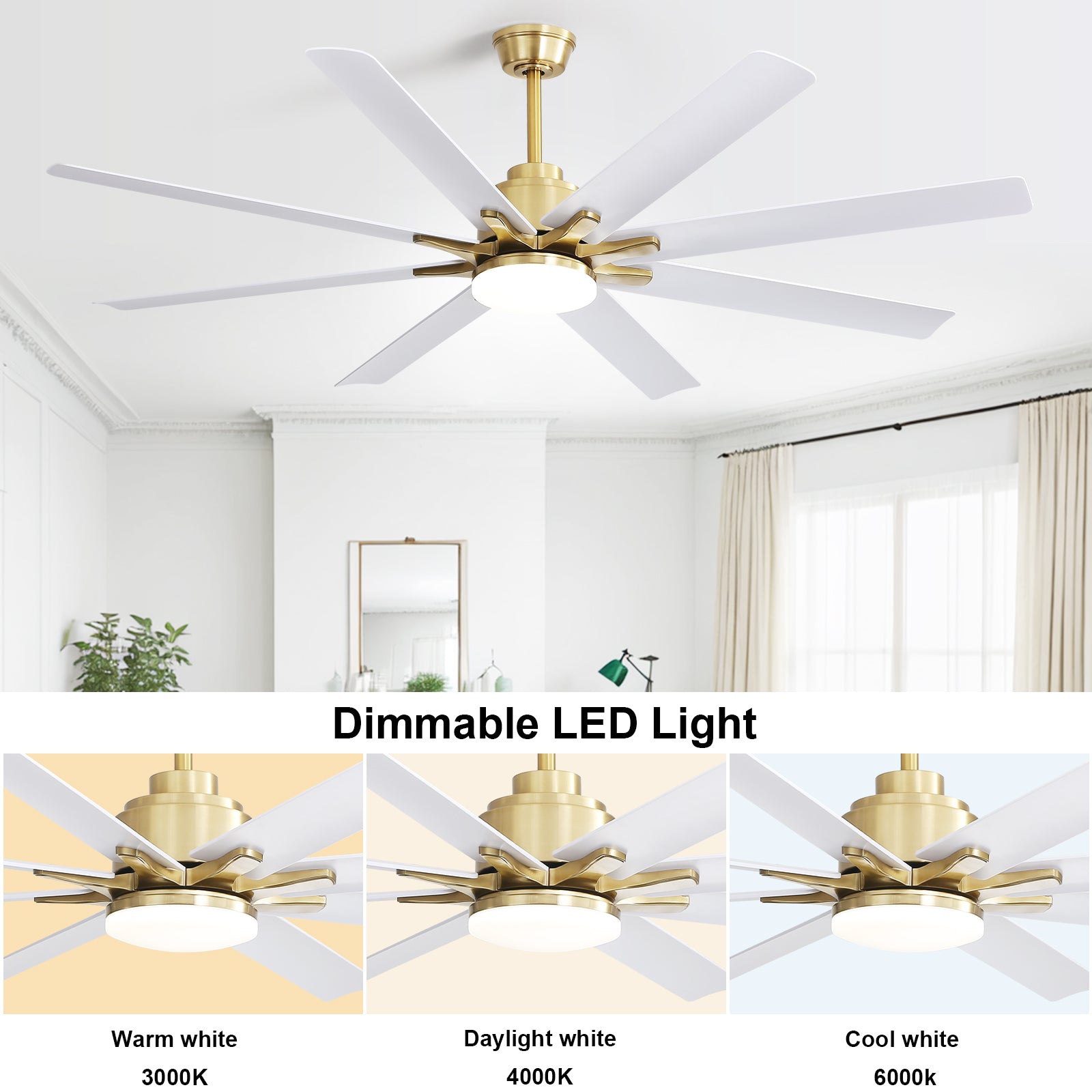 66 Inch Low Profile Abs Ceiling Fan With Dimmable Lights And Smart Remote Control 6 Speed Reversible Noiseless Dc Motor For Indoor Gold Abs