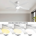 52 Inch Modern Ceiling Fan With 5 Abs Blades Remote Control Reversible Dc Motor White For Bedroom White Abs