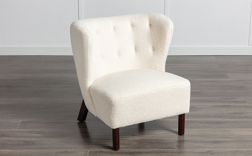 Accent Chair, Upholstered Armless Chair Lambskin Sherpa Single Sofa Chair With Wooden Legs, Modern Reading Chair For Living Room Bedroom Small Spaces Apartment, Cream Cream Polyester