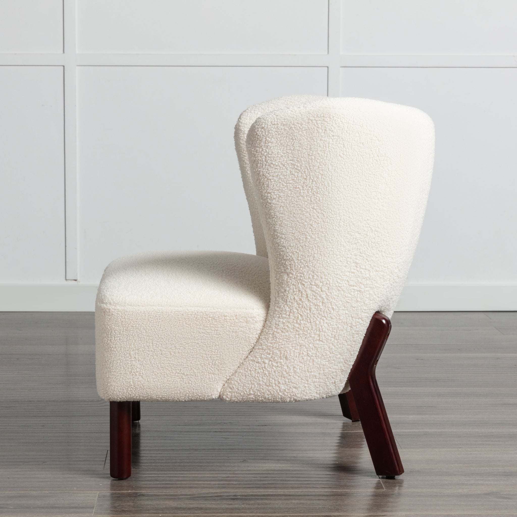 Accent Chair, Upholstered Armless Chair Lambskin cream-polyester