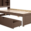 Modern Twin Size Bed Frame With Built In Usb Port On Bookcase Headboard And 2 Drawers For Walnut Color Box Spring Not Required Twin Walnut Bedroom Bed Frame Particle Board
