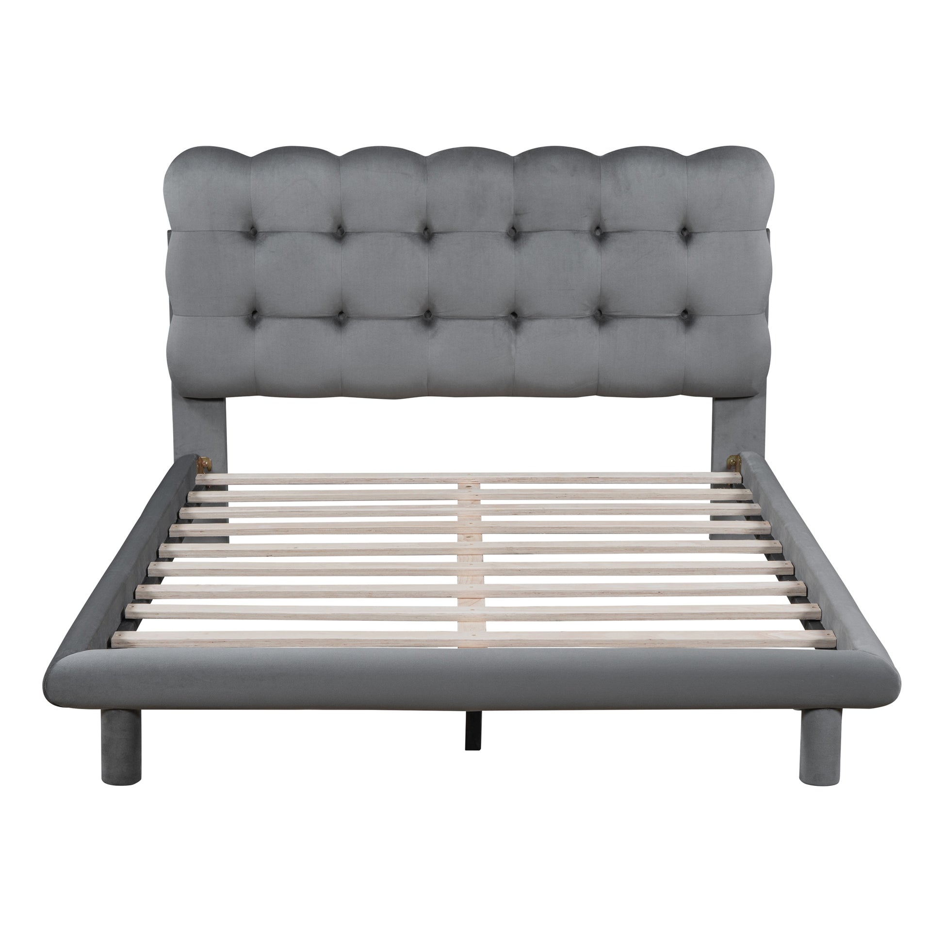 Full Size Velvet Platform Bed With Led Frame, Thick & Soft Fabric And Button Tufted Design Headboard, Gray Gray Velvet
