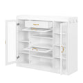 Modernist Side Cabinet With 4 Glass Doors & 3 Hooks, Freestanding Shoe Rack With Multiple Adjustable Shelves, Versatile Display Cabinet With Gold Handles For Hallway, Living Room, White 5 Or More Spaces White Primary Living Space Adjustable Shelves